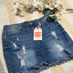 Wax Jean Distressed Blue Mini Skirt